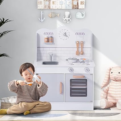 Amazon Co Jp Qianru おままごとキッチン 子供知育玩具 63 41 16cm 木製 調理器具付き お料理 かわいい ミニキッチンおもちゃ 手作り 子供 子ども用 室内遊びおもちゃ グレイ おもちゃ