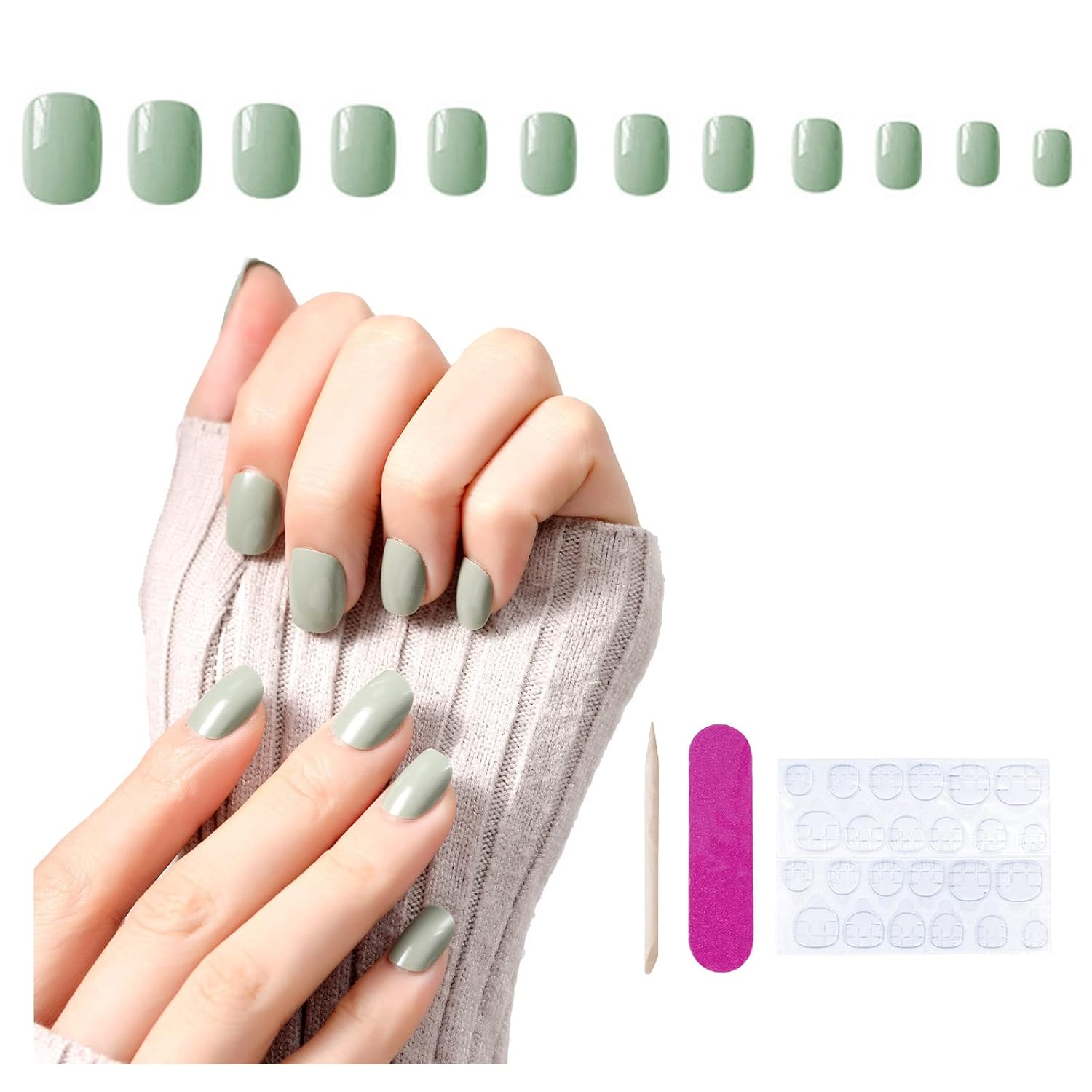 Epchxiry Press On Nails Almond Fake Nails short Medium Long