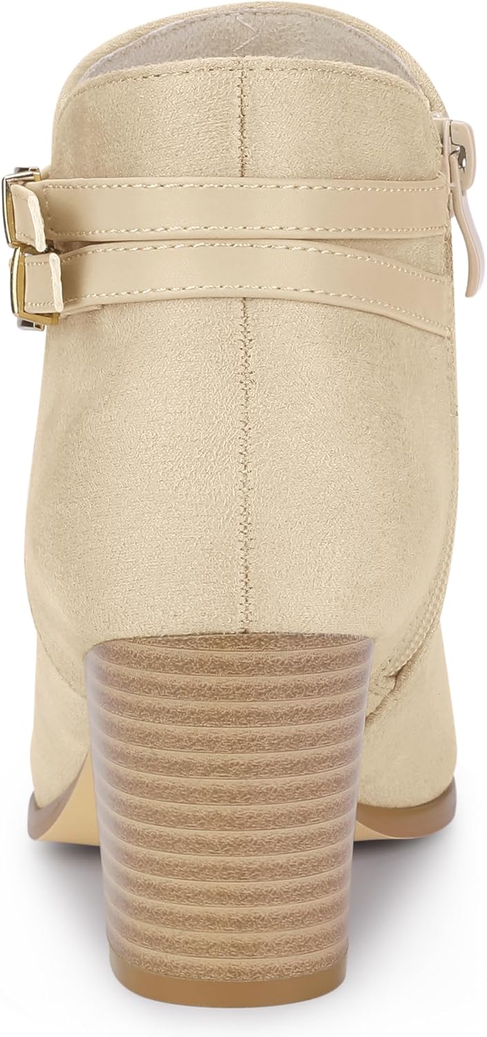 Allegra K Women's Strappy Pointed Toe Buckle Chunky Heel Ankle Booties