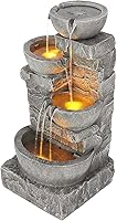 Teamson Home 33.25" Cascading Bowls Stacked Stones LED Outdoor Water Fountain - Stone Gray Garden Patio Oasis