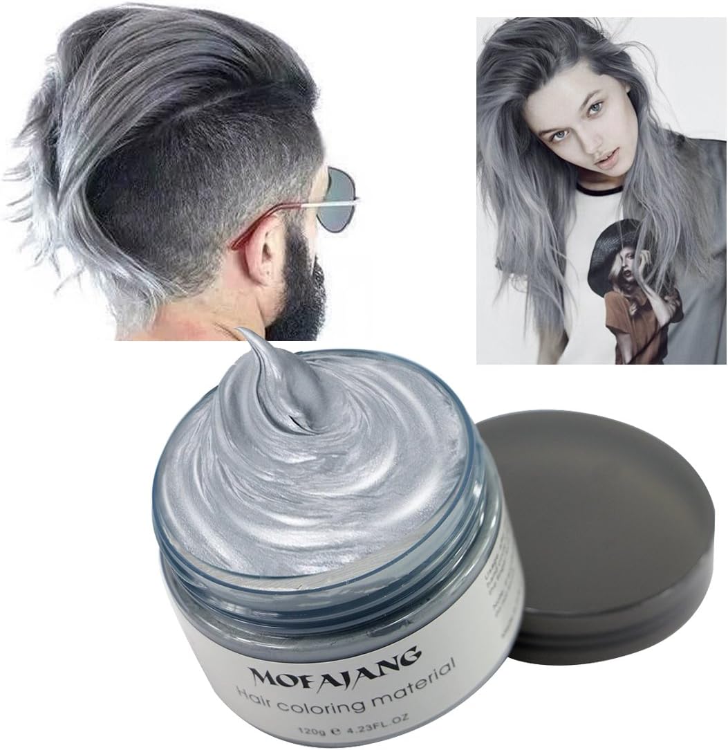 Hair Coloring Wax, Disposable Instant Matte Hairstyle Mud Cream Hair Pomades for Kids Men Women to Cosplay Nightclub Masquerade Transformation (Ash Grey)