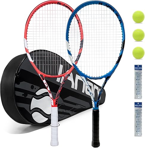 Raquetas de tenis para 2 jugadores recreativas para principiantes, juego de raqueta ligera para adultos de 27 pulgadas