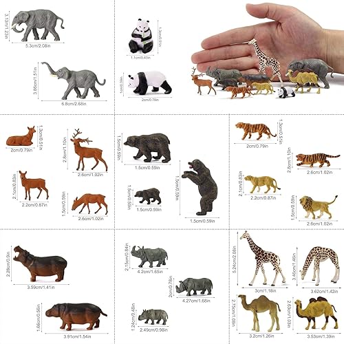 Miniatura 7 de 24pcs HO Escala Pintada Animales Salvajes 1:87 PVC Elefante Camello Jirafa Tigre León Panda Oso Ciervo Hipopótamo Rinoceronte Modelo Ferrocarril