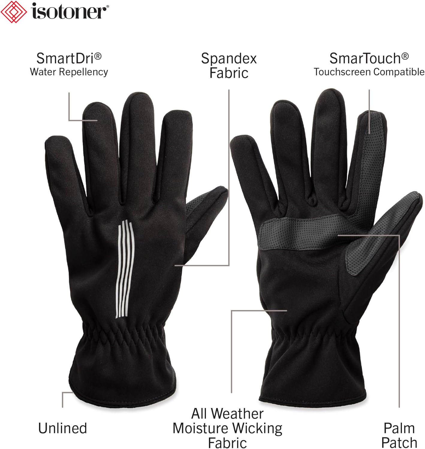 isotoner mens Moisture Wicking Reflective Touchscreen Gloves With Gathered Wrist - Image 2