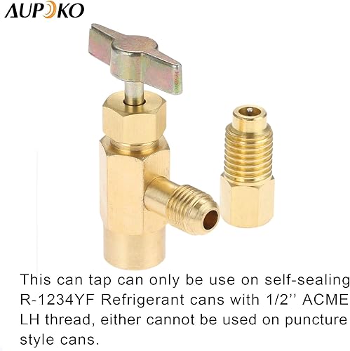 Miniatura 5 de R1234YF - Grifo de lata autosellante con adaptador de tanque R134A, abridor de botellas refrigerante SAE de 1/2 a 1/4 pulgadas con adaptador SAE