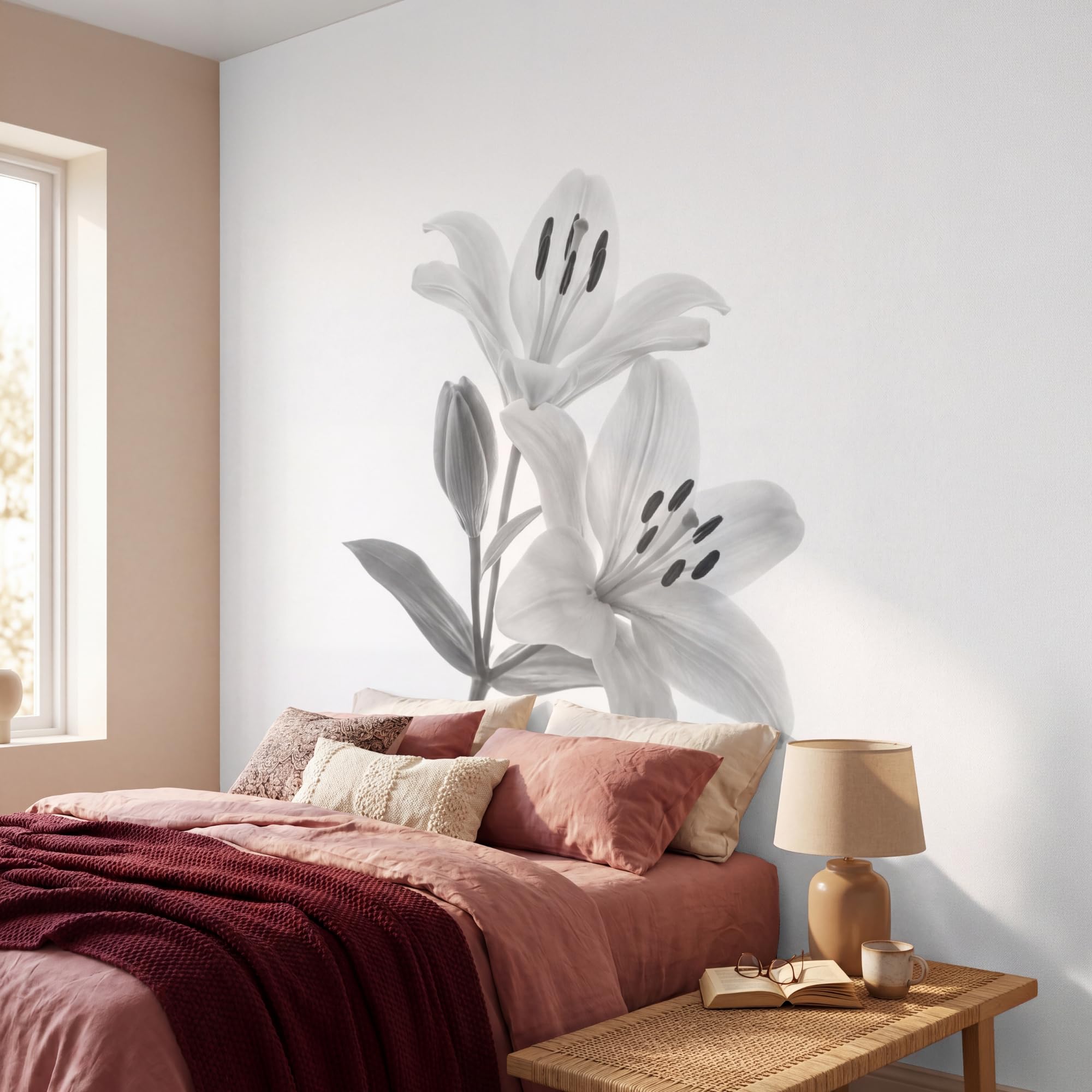 Papel Pintado Vinilico 300x300 cm Primera Calidad Papeles Pintados De Pared Pour Salon Dormitorio Decorativo Wallpaper Cocina Lirios - Elegante - Negro - Blanco
