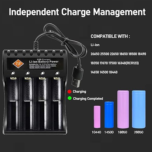 Miniatura 2 de Cargador de batería 18650 de 4 bahías, cargador inteligente USB universal para baterías de iones de litio recargables de 3.7 V, compatible con