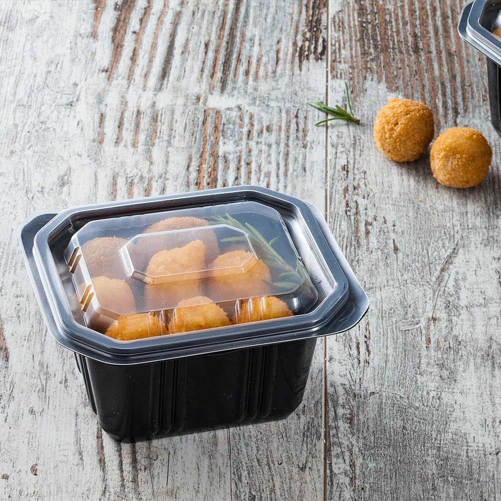 GM 200 Pezzi - Contenitori Ermetici Neri per Alimenti, Formato 500 Ml, Contenitore Termico per Alimenti Caldi Con chiusura Ermetica Salvaliquidi, Utilizzabili in Forno Microonde, Riutilizzabili.
