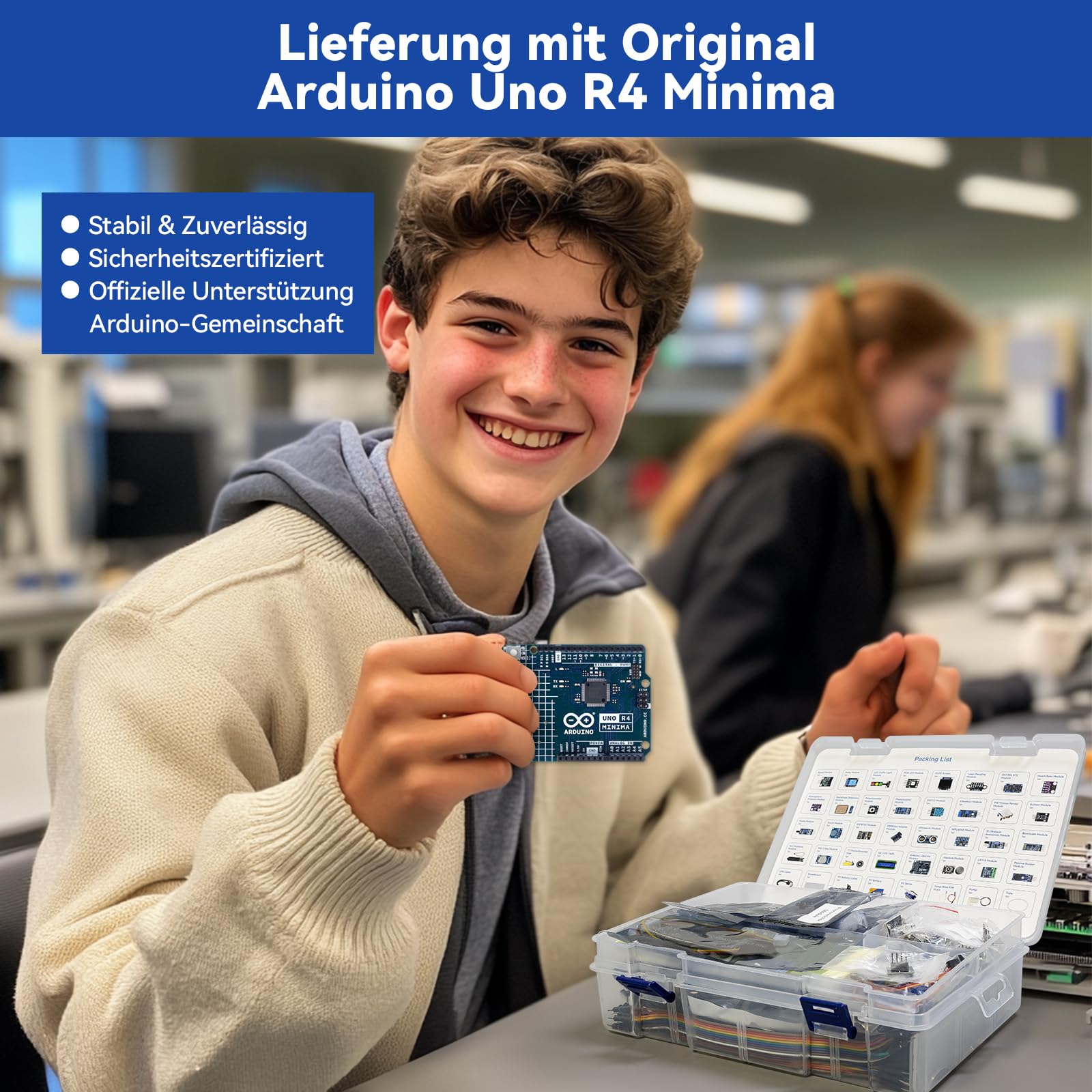 SUNFOUNDER Ultimate Sensor Kit with Original Arduino UNO R4 Minima, Smart IoT & Basic Sensor Projects with Online Tutorials, Suitable for Age 8+ Beginners (Original Arduino UNO R4 Minima Included)