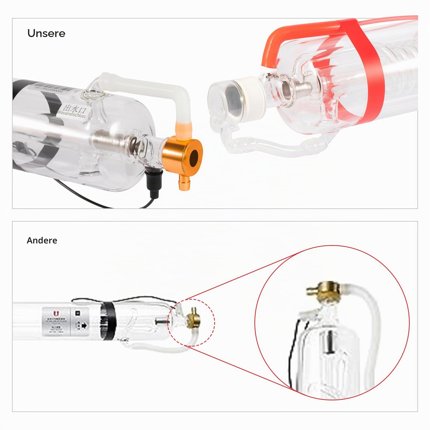 Cloudray CO2 Laserröhre 40W, 720 mm Länge, 50 mm Durchmesser, Glas Laser Tube für CO2 Lasergravierer & Schneidemaschinen (CR35 35-45W)