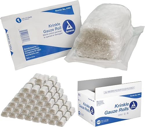 Dynarex Krinkle Sterile Gauze Rolls - Ultra-Absorbent Rolled Bandage Wrap Dressing for Primary Wounds - Wound Care Supplies - 4.5" x 4.1 Yards, 6-ply - 100 per Case