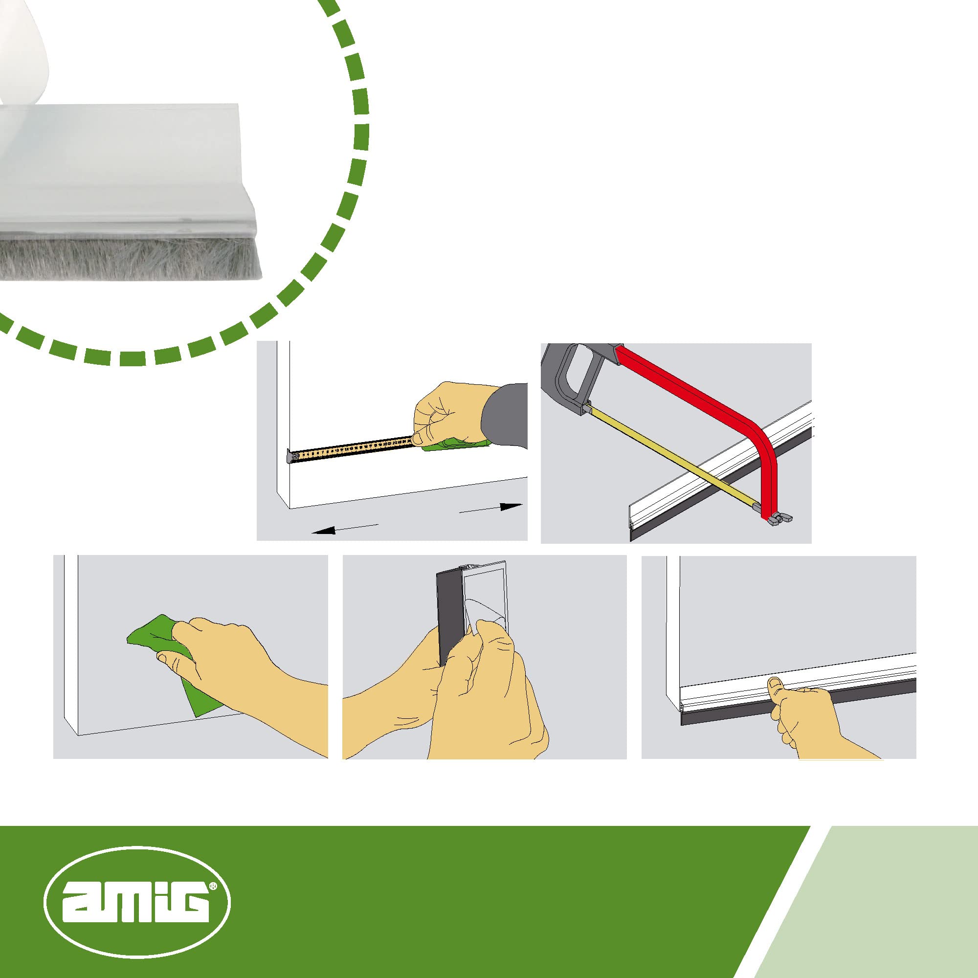 Amig - Paraspifferi per porte di ingresso o di passaggio | Paraspifferi adesivo da sovrapporre | Spazzola per capelli | Foglio di plastica tra la spazzola | 1 m | Trasparente | PVC