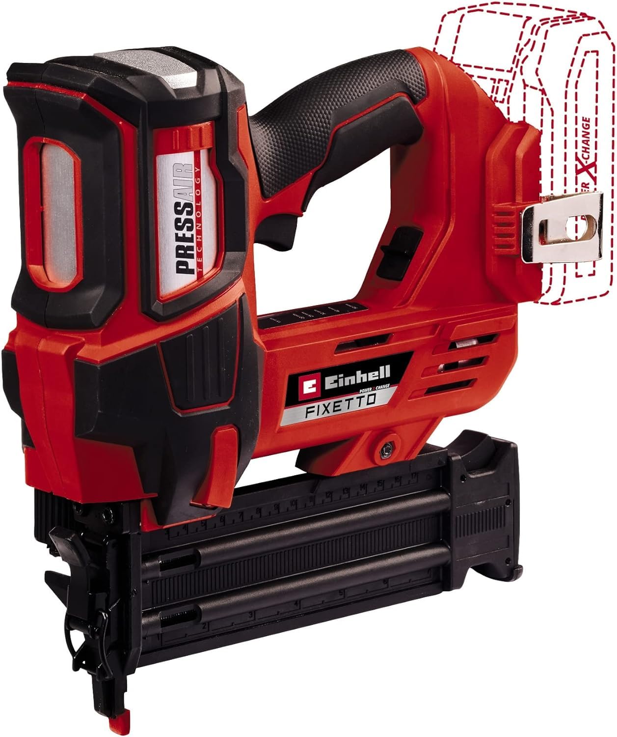 Einhell Chiodatrice a batteria FIXETTO 18/50 N Power X-Change + Einhell Pxc Starter Kit 18 V, Batteria 2,5 Ah E Caricabatteria Power X-Change, Nero Rosso, 10 x 15 x 11.3 Cm