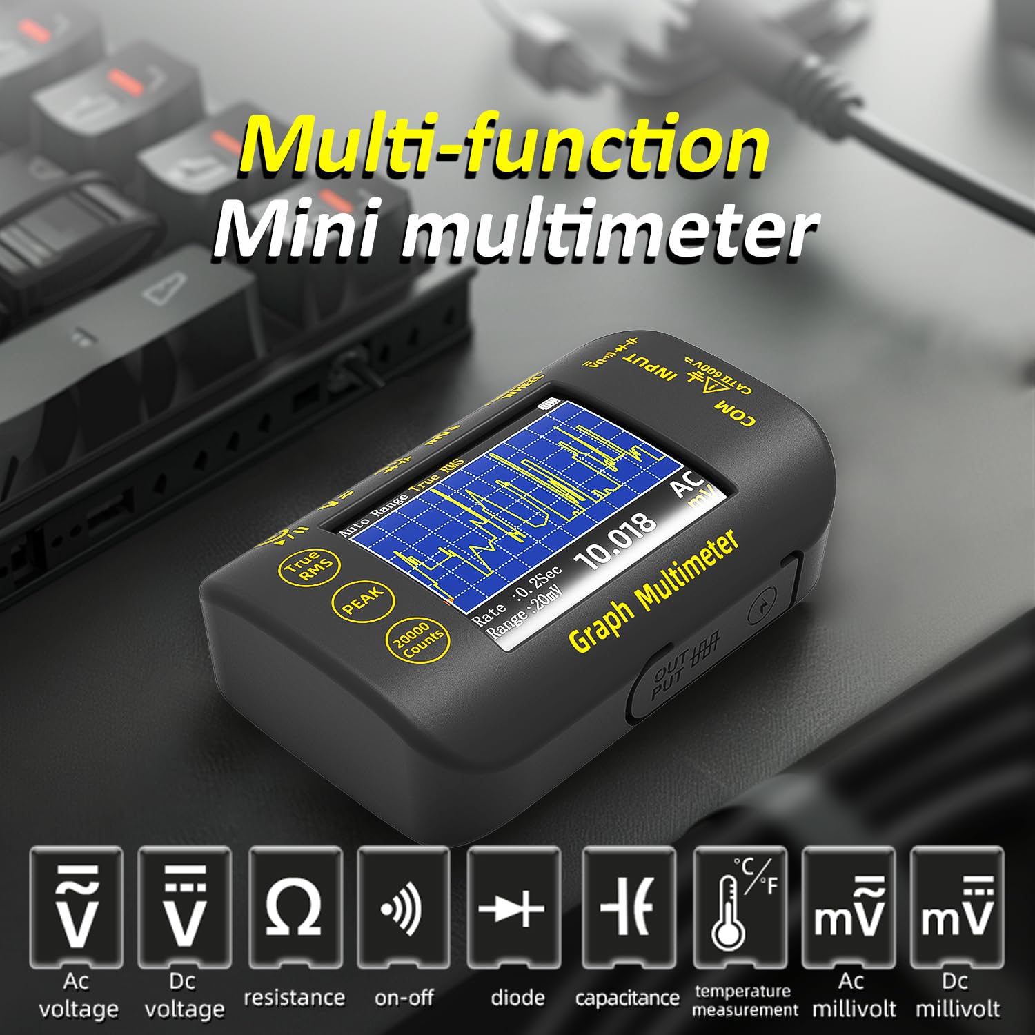 BSIDE Multimetro digitale portatile 20000 mV-voltmetro ricaricabile 2.8" schermo a colori compatto con registrazione resistenza capacità diodo max/min