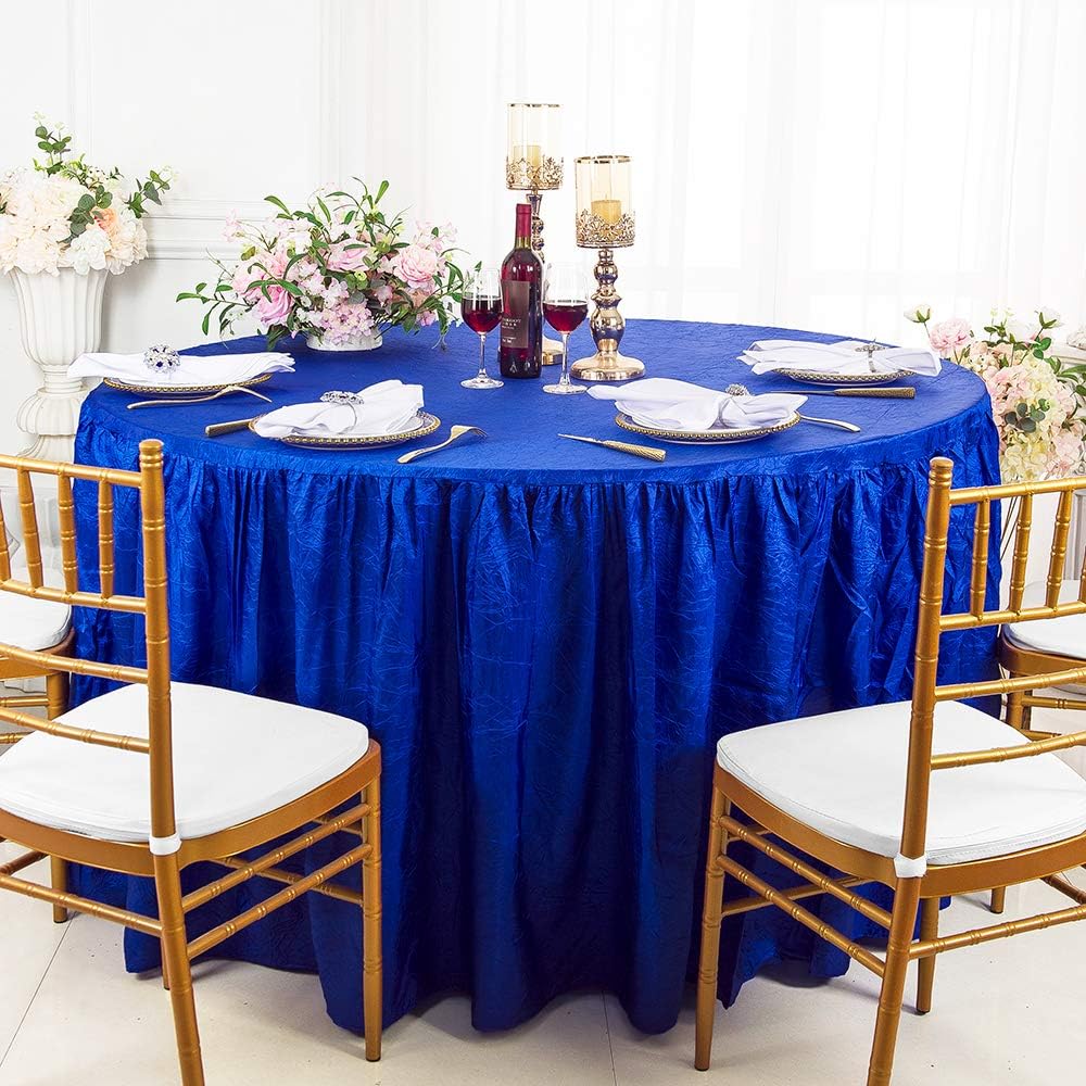 Crushed Crinkle Taffeta Polyester Table Skirt/Table Covers/Tablecloths for for Restaurant Kitchen Dining Wedding Party Banquet Events (72”D x 30”H, Navy Blue)