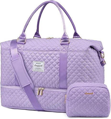 LOVEVOOK Bolsa de lona de viaje, para mujer con compartimento para zapatos, bolsa de mano con bolsa de aseo personal, bolsa de gimnasio con bolsillo