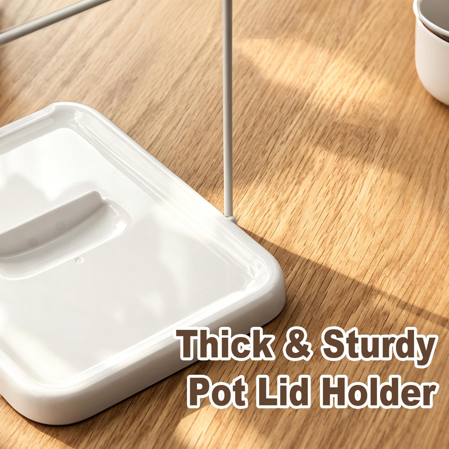 1PCS Pot Lid Holder, 2 in 1 Spoon Rest & Lid Organizer for Kitchen Counter Stove Top, Foldable Pan Lid Storage Rack with Nonslip Pads, Kitchen Utensil Holder for Pots Pans Lids, White