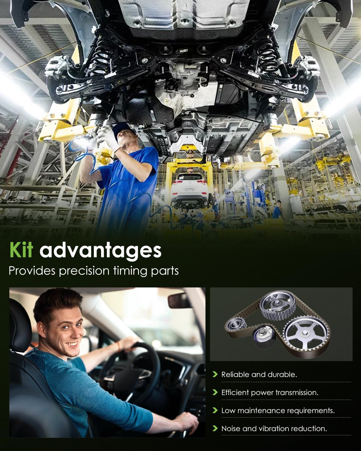 SCITOO TCKWP265B AWK1248 MD976464 TBK265 Engine Timing Belt Kit Fits for 96-98 01-02 for Chrysler Sebring 96-02 for Dodge Caravan 95-02 for Dodge Stratus