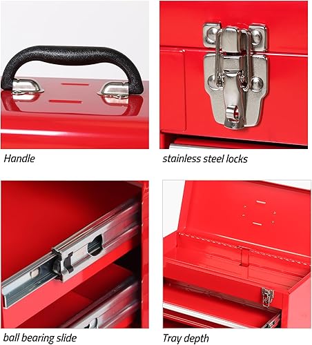 Miniatura 3 de Caja de herramientas portátil de acero con cajones, caja de almacenamiento de 4 cajones de 20.6 pulgadas, caja de herramientas de metal con