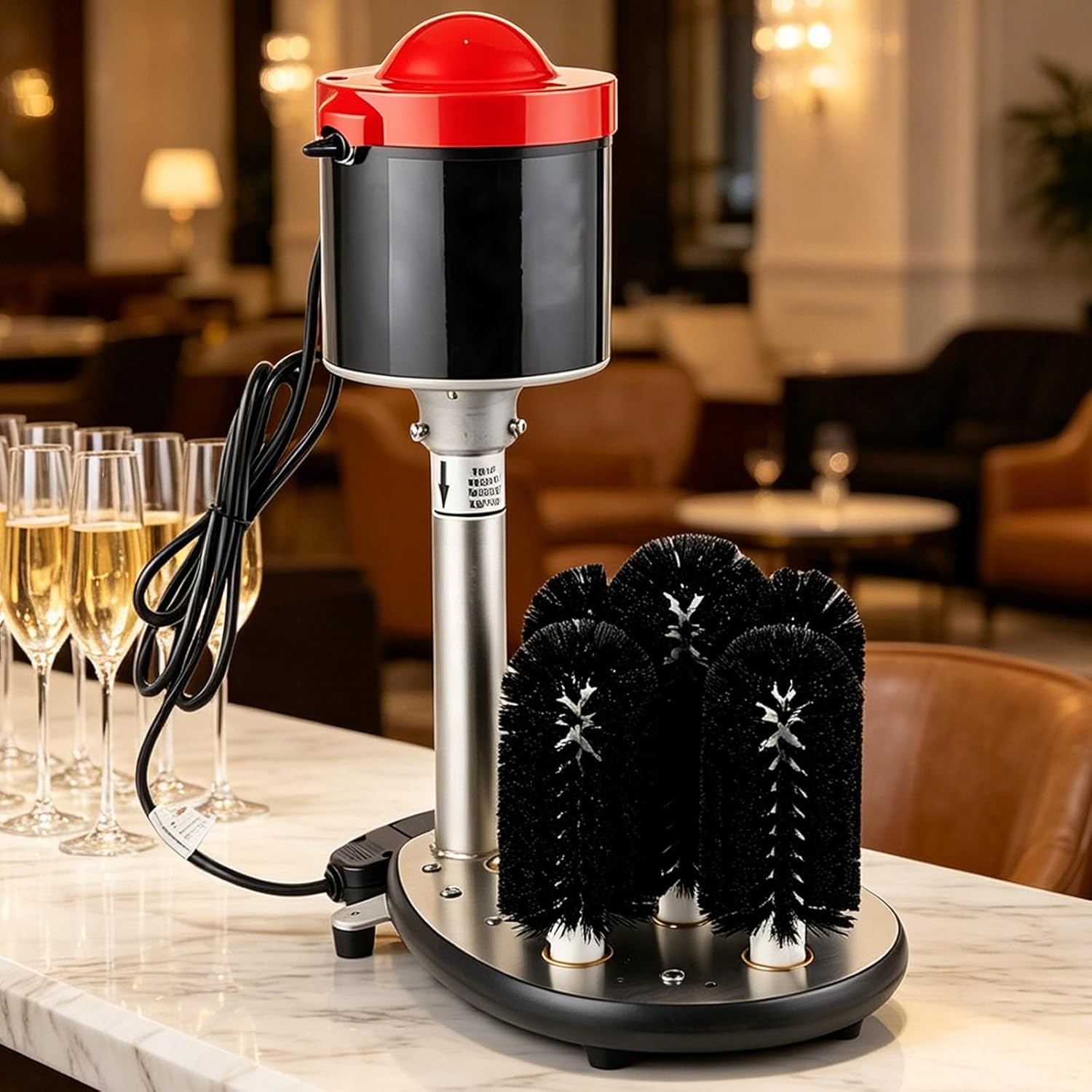 Compact Glass Washer,600 Cups/H,5-Brush Commercial Bar Glass Rinser,for Coffee Shops,Western Restaurants,Star-Rated Hotels