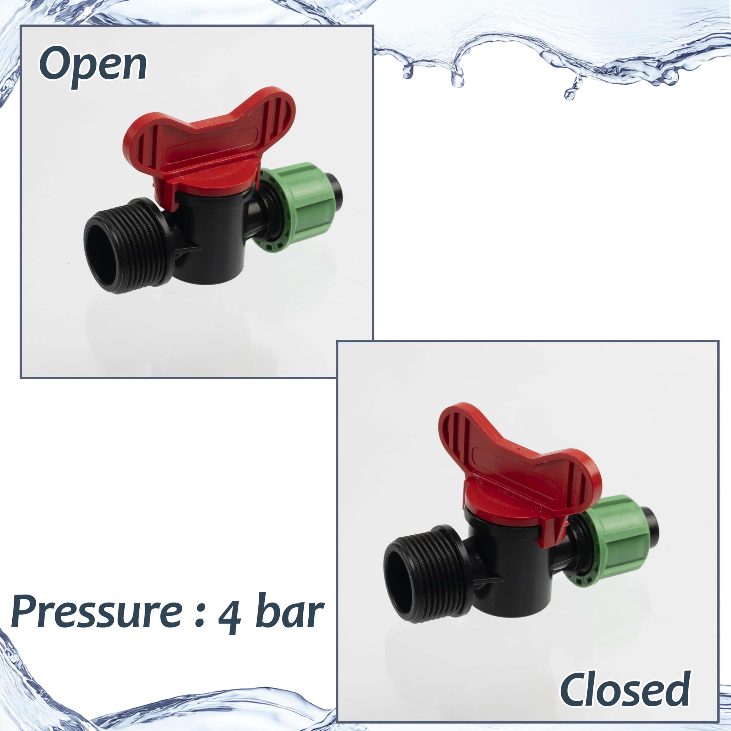 AERZETIX - Lot de 10 Vannes d'Arrêt 3/4" Filetage Externe pour Tuyau d'Irrigation Goutte à Goutte 16 mm en Plastique | Pression Supportée 4 Bars | Robinet Système d'Arrosage Équipement Jardinage