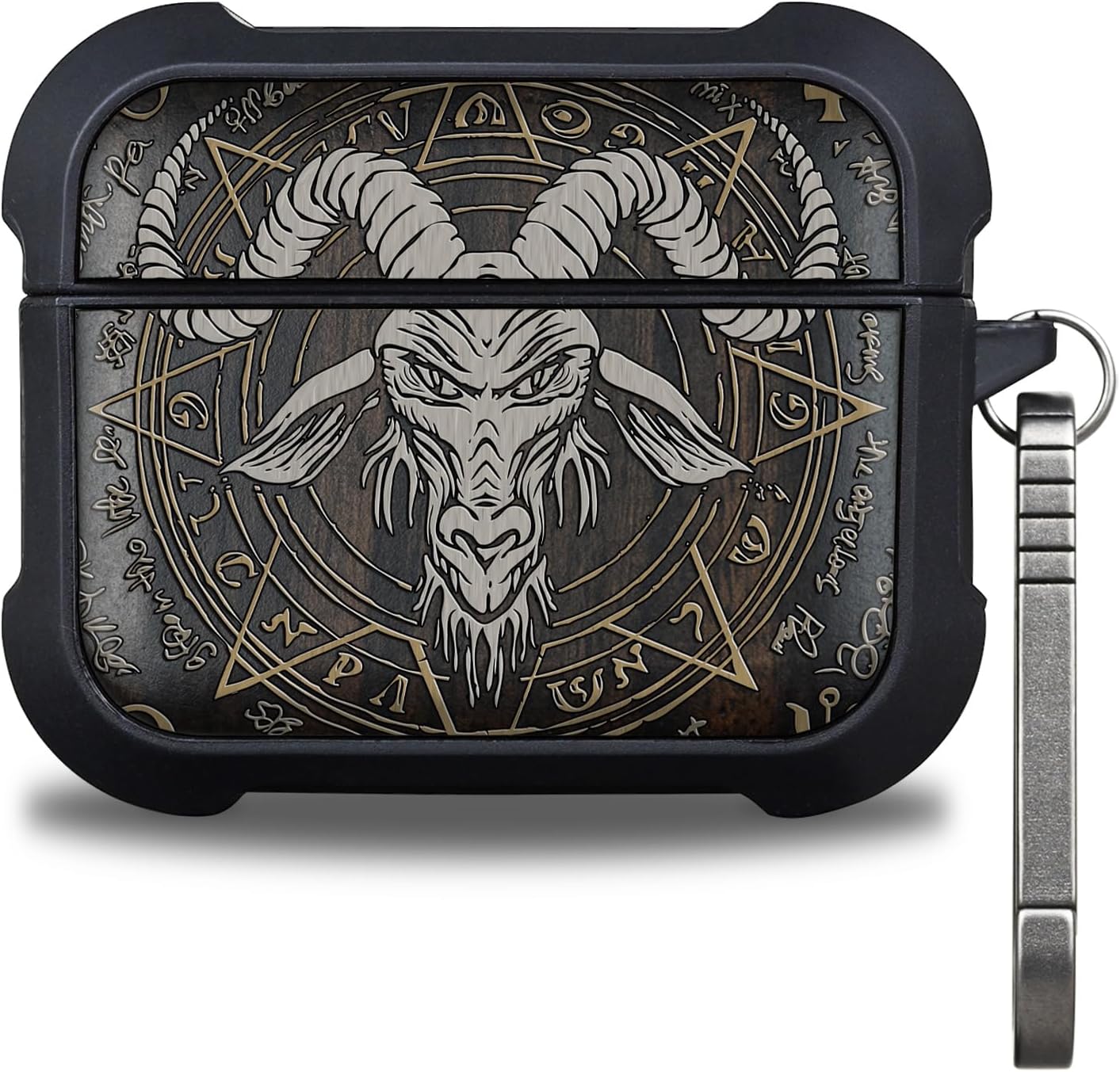 for AirPods Pro 2 Case, Shockproof Cover with Quick Released Keychain, Compatible with Airpods Pro Case 2nd / 1st Generation (2023/2022/2019), Hand-Drawn (Baphomet Seal) Dark Wood