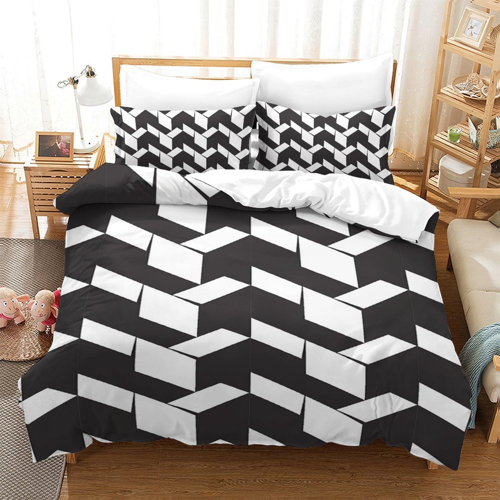 Ensemble de literie stripes 3D en microfibre 140x200cm pour lit simple avec 2 taies