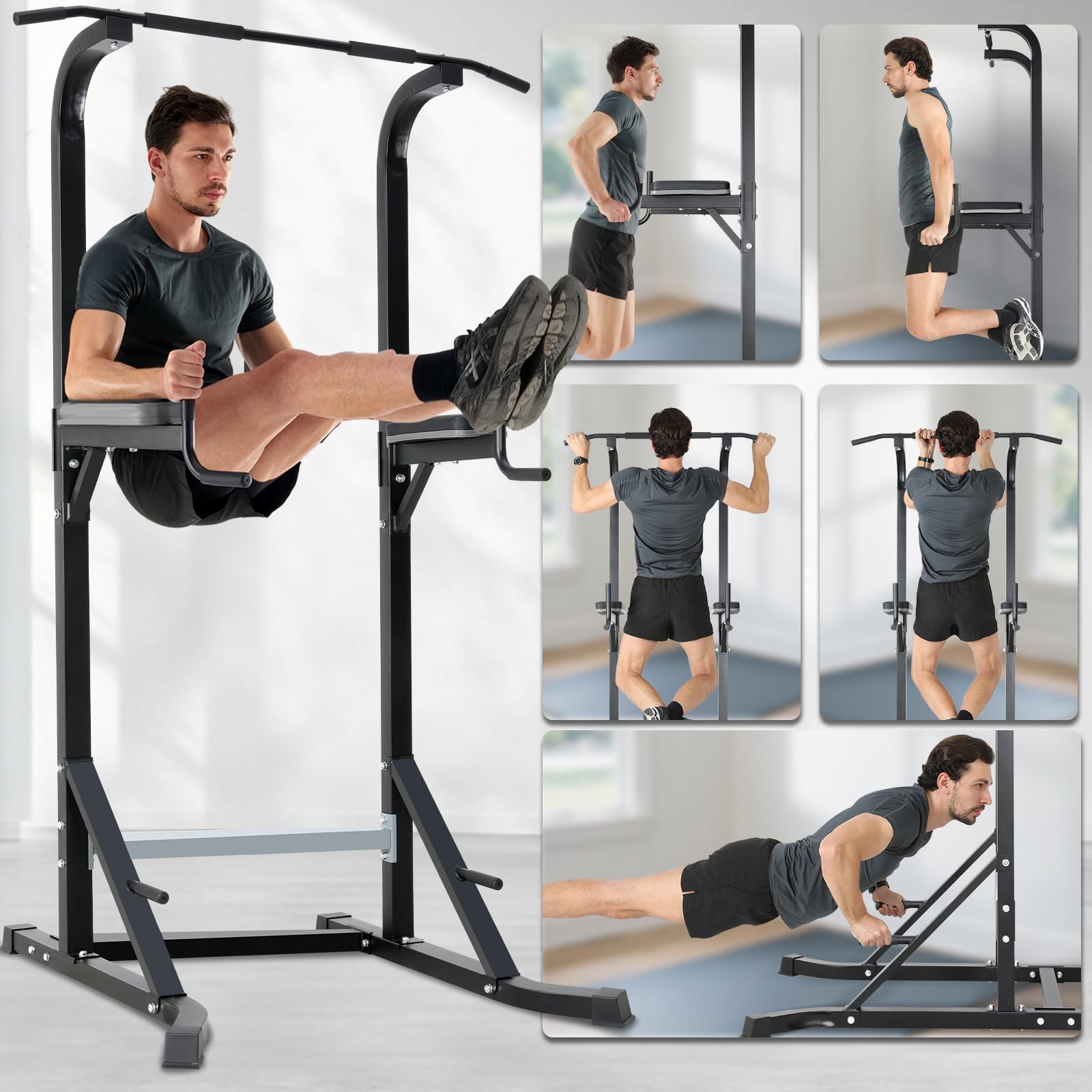Chaise Romaine Station de Musculation Complet, Pull Bar Barre de Tractions sur Pieds, Barres de Traction Support d'Entraînement Dips Pull Up Fitness Power Tower, Barre Traction Stable Charge 150KG
