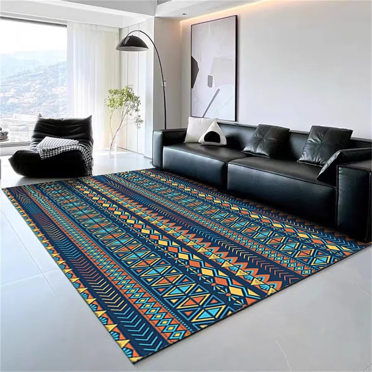 Tapis moderne résistant à l'usure et anti-décoloration bleu 90x150