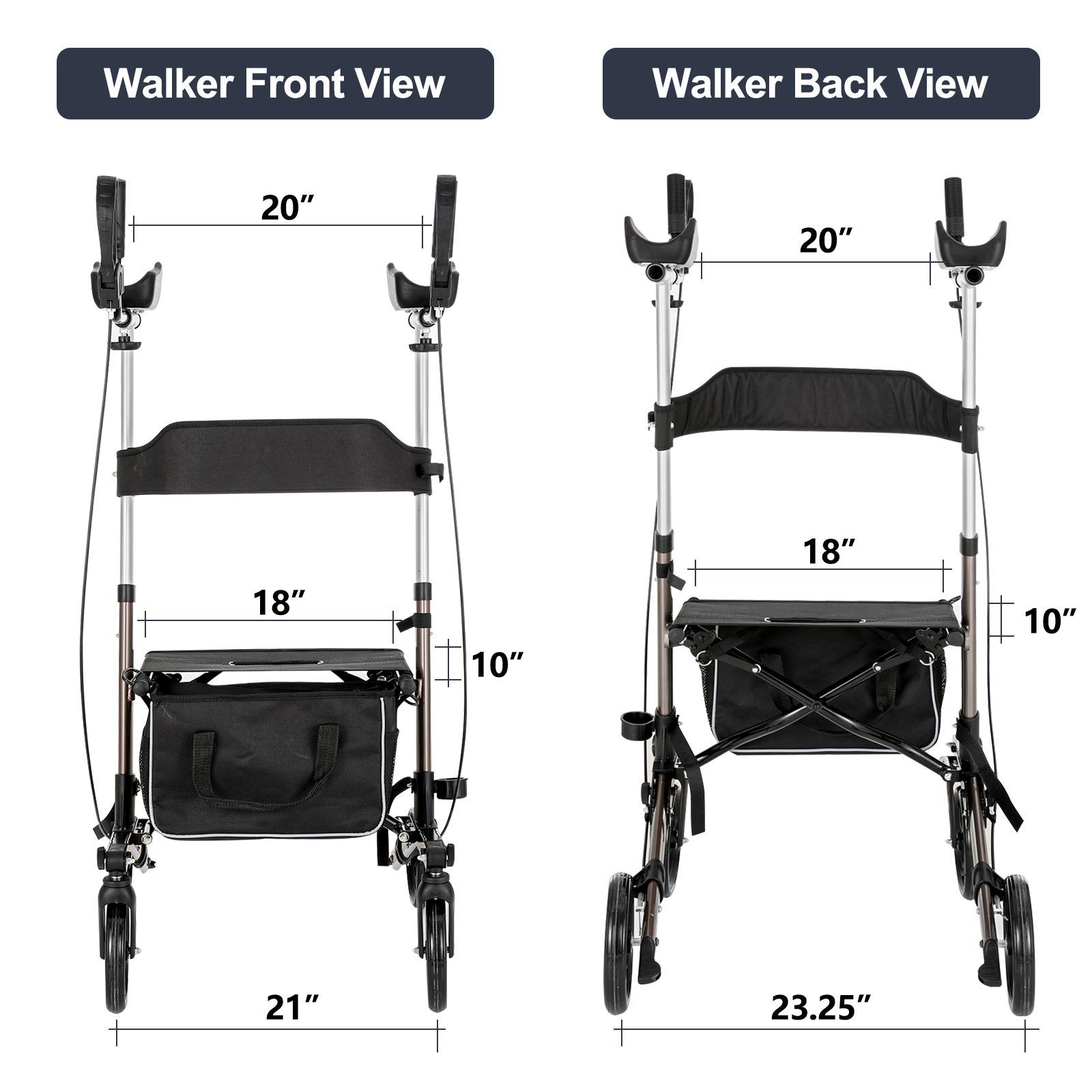 RINKMO Upright Rollator Walker for Seniors and Adults Stand Up Folding
