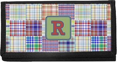 Blue Madras Plaid Print Canvas Checkbook Cover (Personalized)