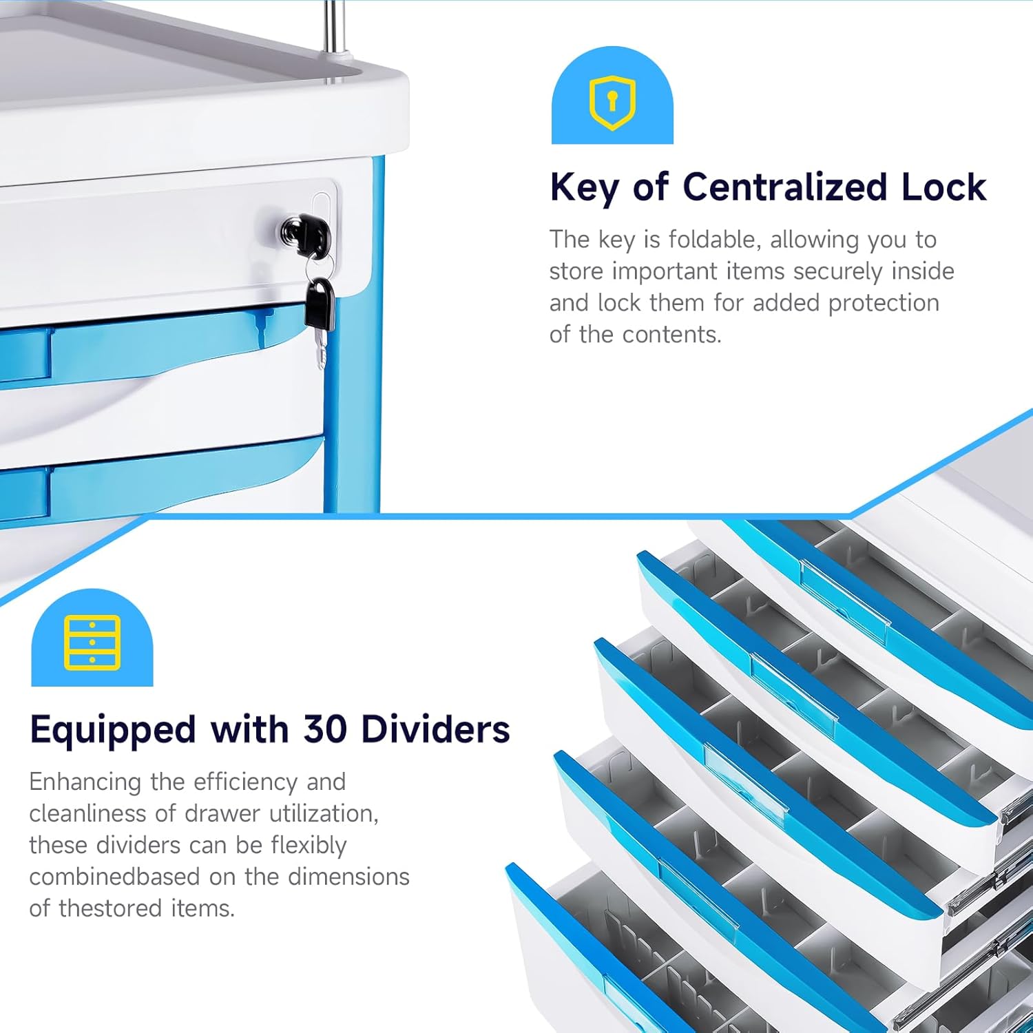 Medical Carts with Wheels, 5-Tier Drawers, Adjustable IV Pole, Silent Casters, Trash Bins, O2 Holder, Needle Disposal Holder & CPR Board, Rolling Crash Carts for Hospital Clinic