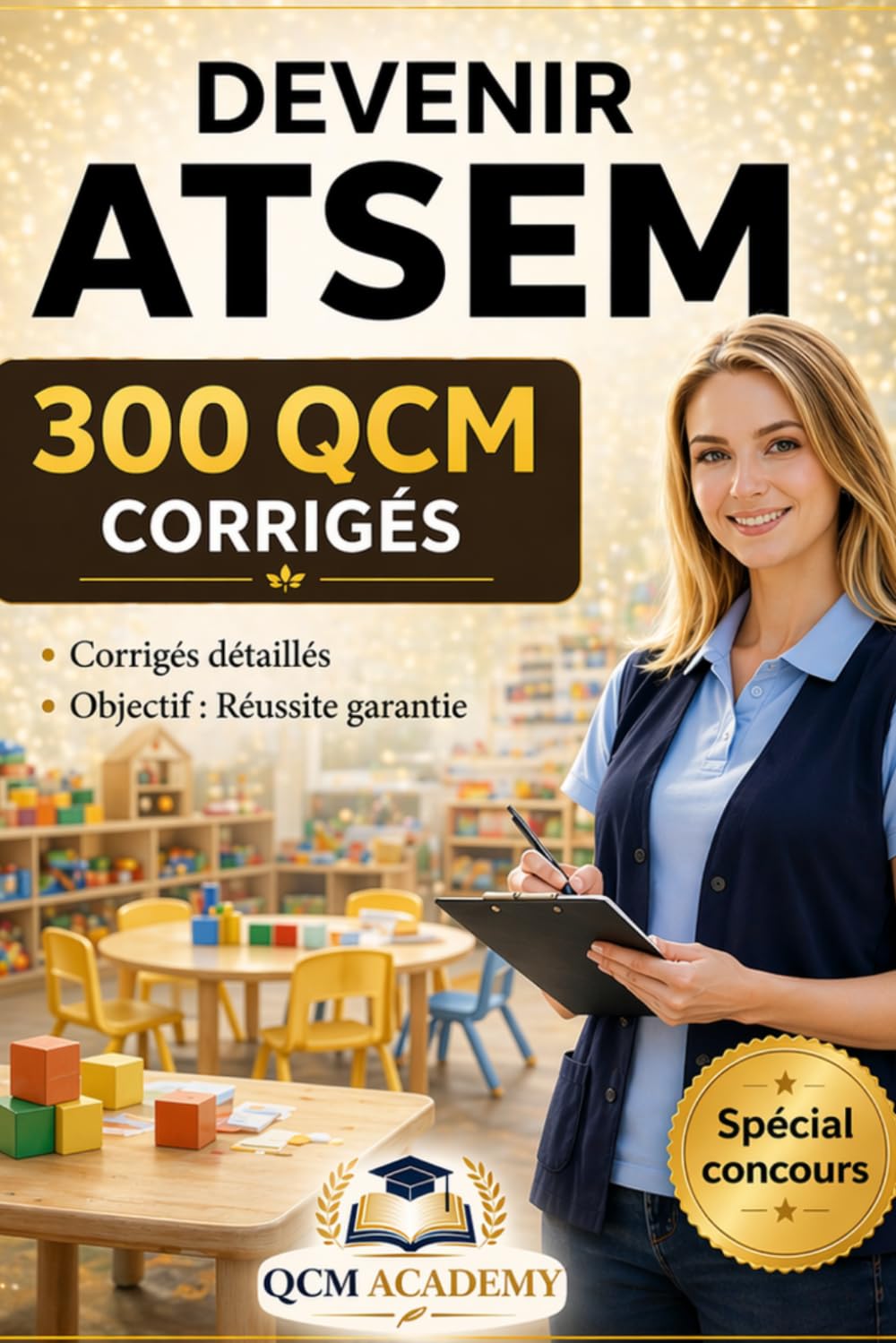 Devenir ATSEM: Réussir le Concours | 300 QCM d’Entraînement + Examen Blanc | Corrigés Détaillés | Conforme au Programme Officiel