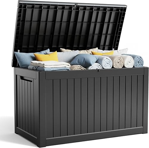 Caja de almacenamiento para exteriores - Caja de cubierta de 280 galones grande, impermeable para muebles de patio y almacenamiento en cubierta -
