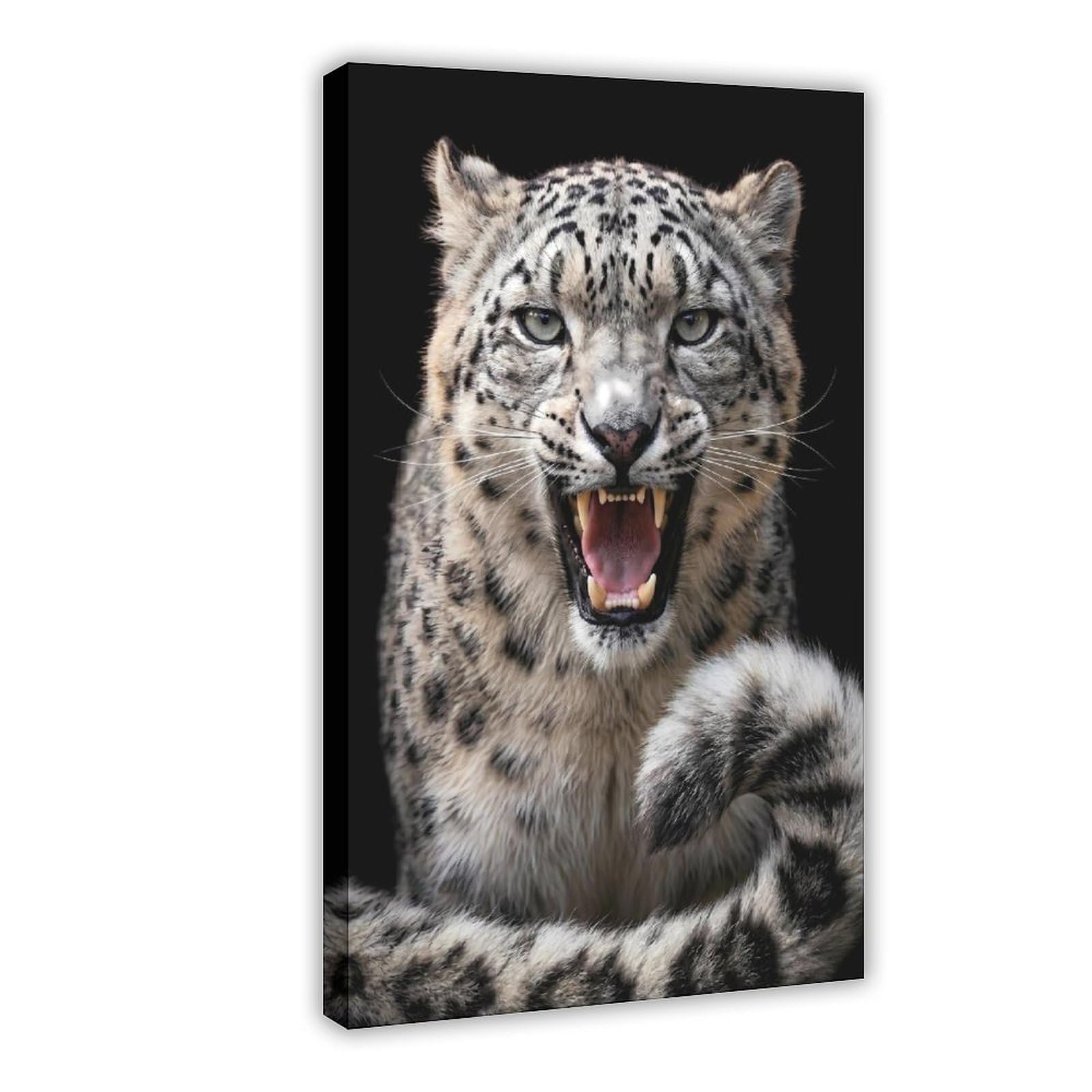 WRTYVE Poster su tela con leopardo delle nevi ruggente, per ufficio, regalo decorativo