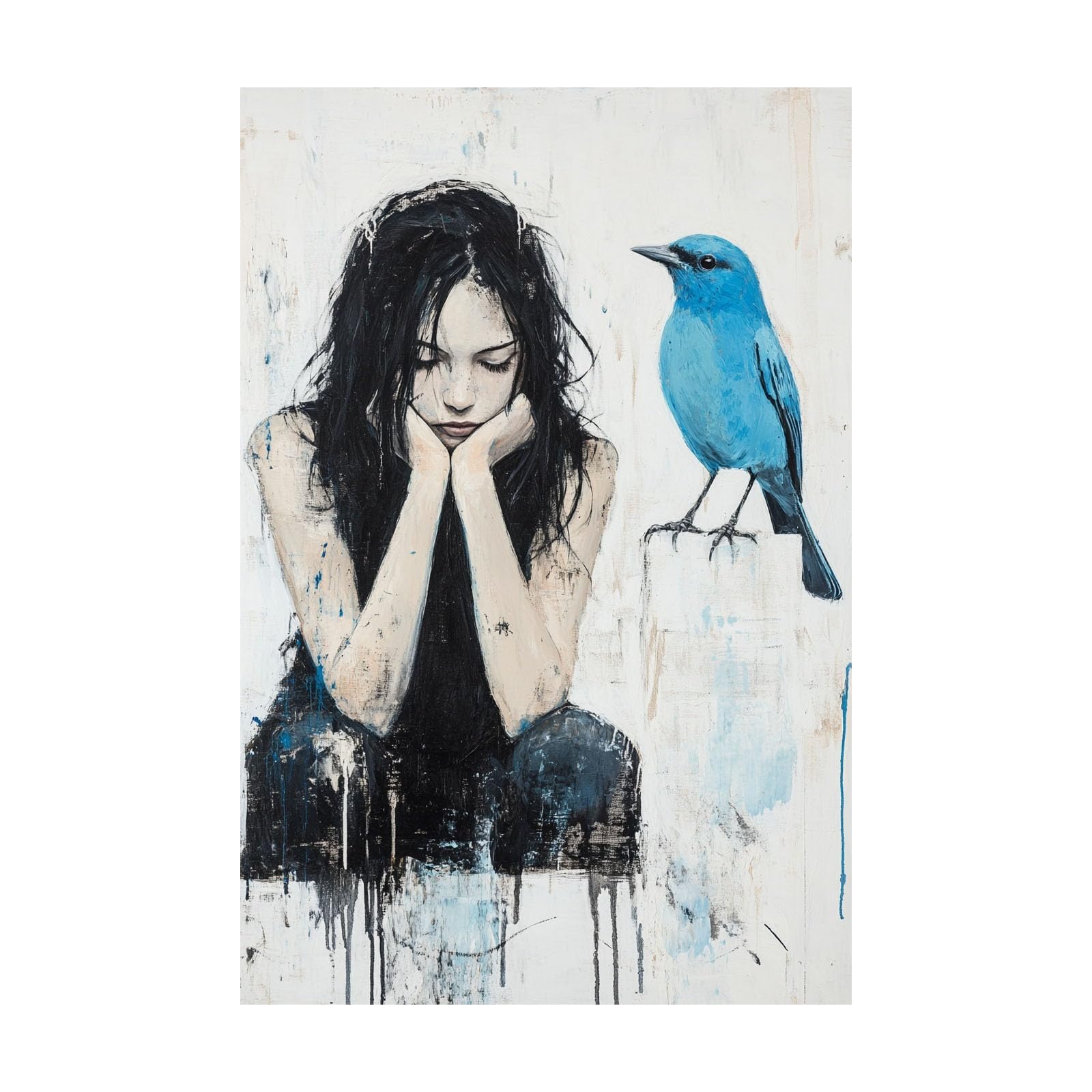 TERUEA Elegant Artwork for Girls Room Bedroom Wall Decor Woman and Blue Bird Print Vintage Humor Wall Poster for Bathroom Toilet Decor(Blue)-60x90cm Unframed