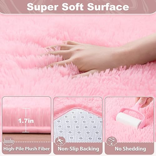 Miniatura 3 de EVOIONOS Alfombra Redonda Rosa para Dormitorio, 4x4 Pies Alfombras de Área Circulares Suaves y Esponjosas para Sala de Estar, Alfombra Circular de