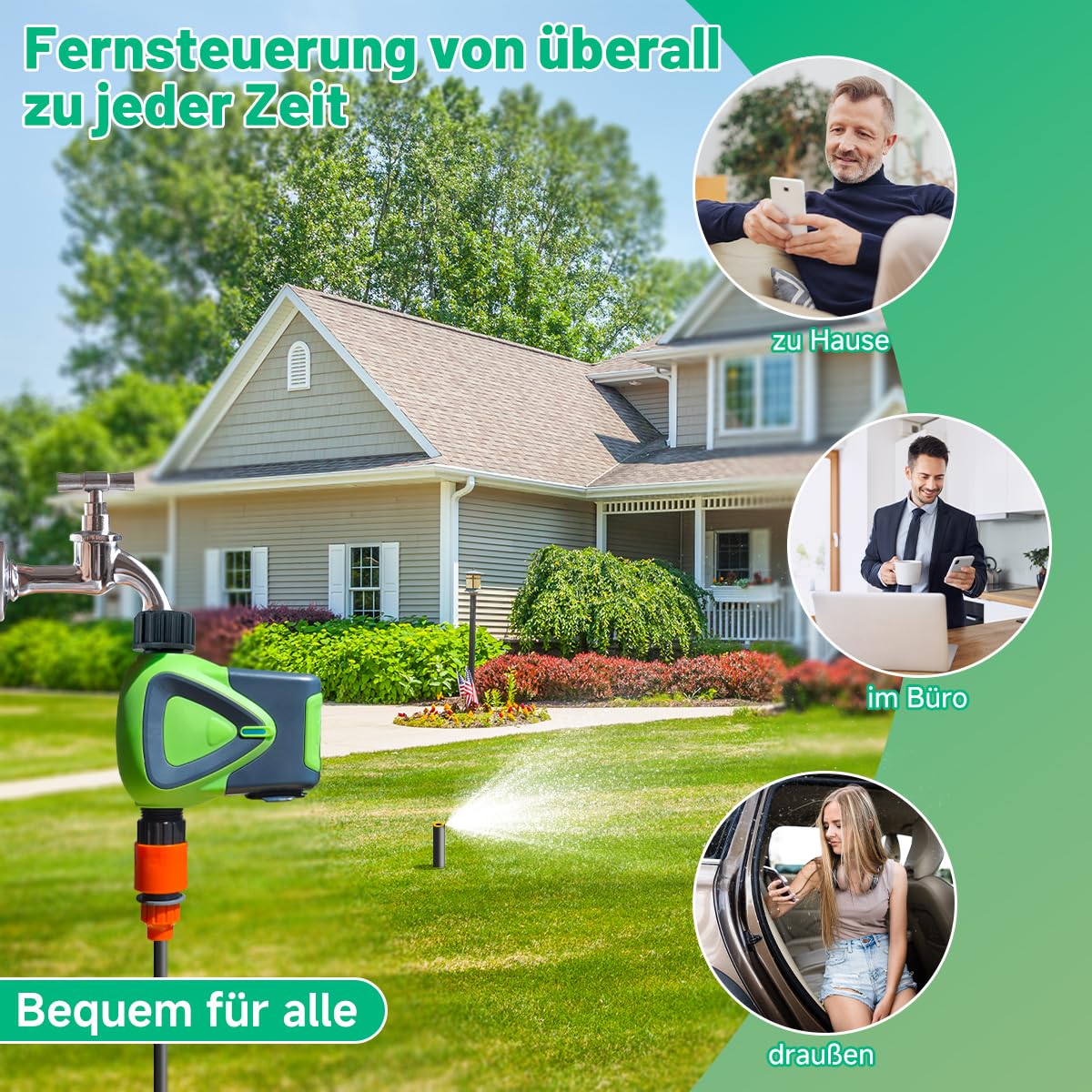 Wasser-Timer für Gartenschlauch, 2,4-GHz-WiFi-Smart-Schlauch-Sprinkler-Timer mit Tuya/Smart Life App, GreenVation Pflanzensystem zur automatischen Bewässerung für den Außenbereich (WiFi-Lösung)