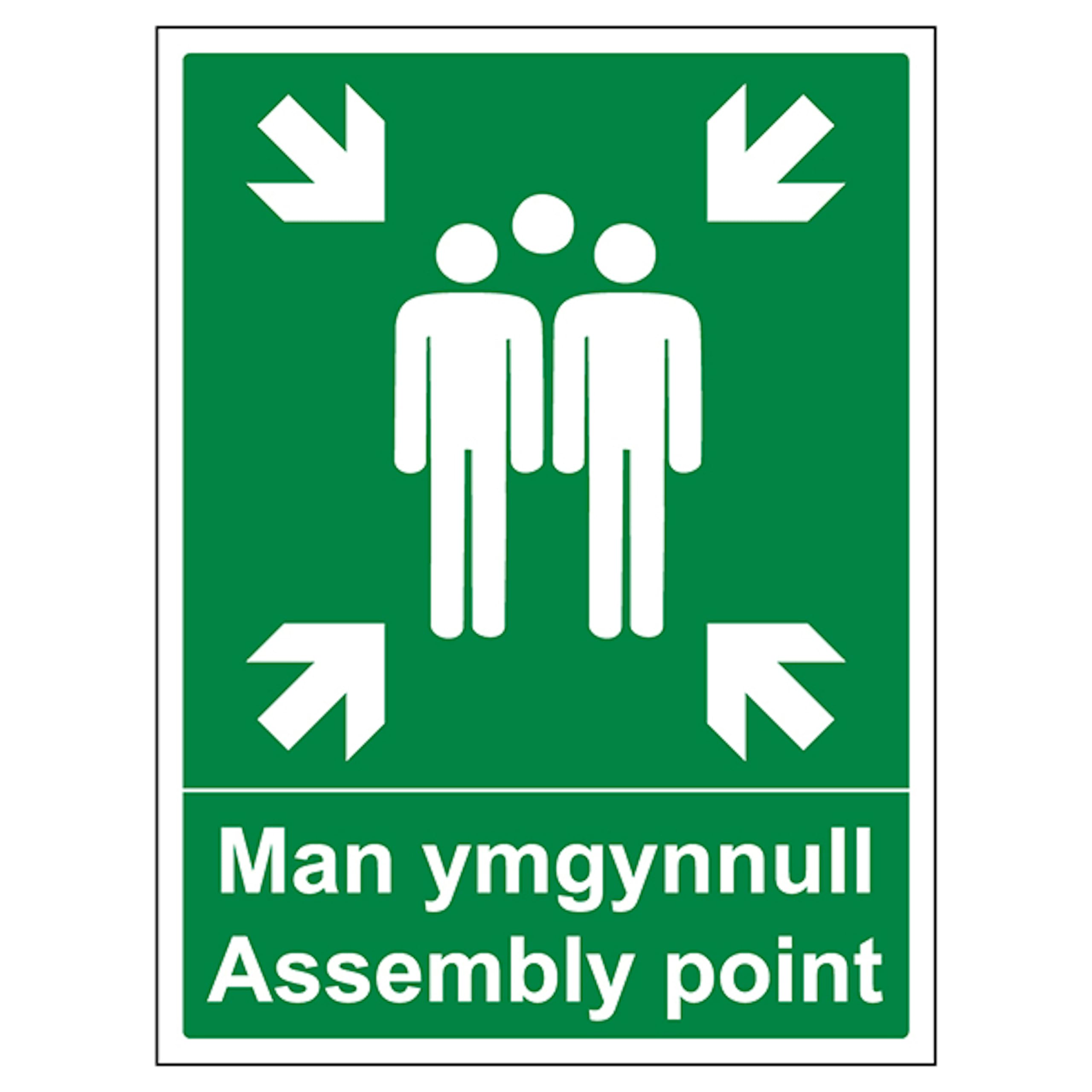 V Safety Welsh/English - Assembly Point 300 x 400mm - 3mm Aluminium Composite Safety Sign