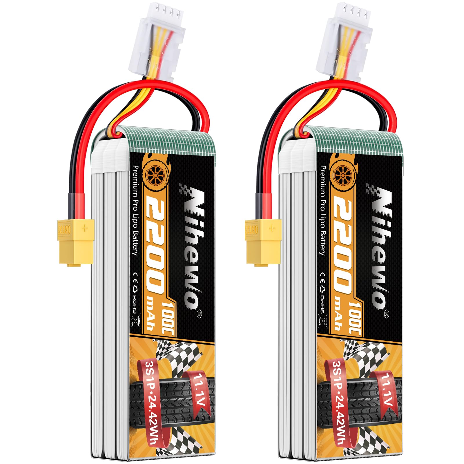 3S LiPo Batteria 11.1V 2200mAh 100C XT60 per RC auto barca drone 2pz | Batteria LiPo 3S 11.1V 2200mAh compatibile con RC auto camion barca aereo elicottero drone modelli FPV e hobby