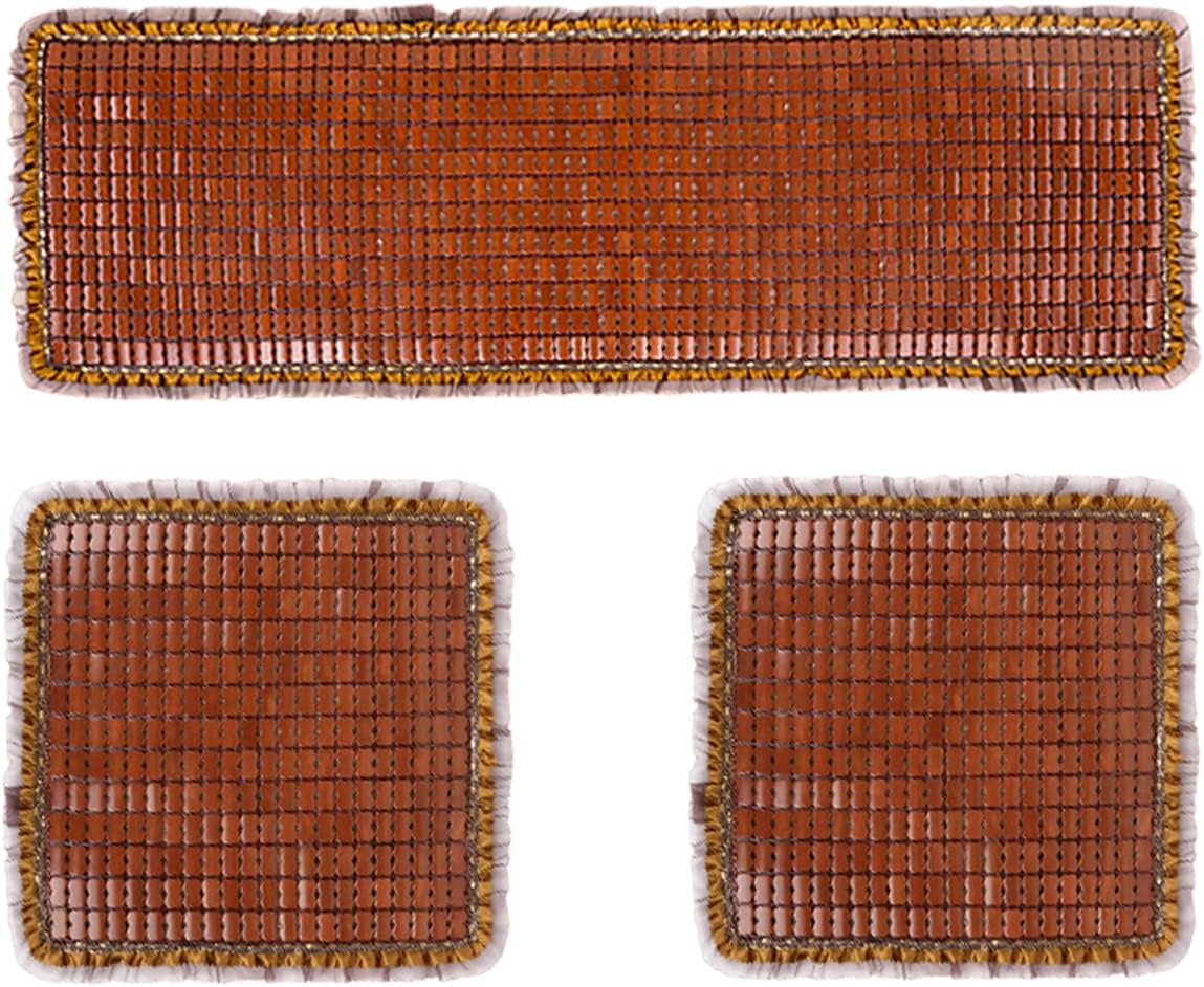 3pcs Bamboo Car Seat Cover Set Cooling Breathable 2pcs Car Front Seat Mat + 1pcs Car Rear Cushion Pad(Brown)