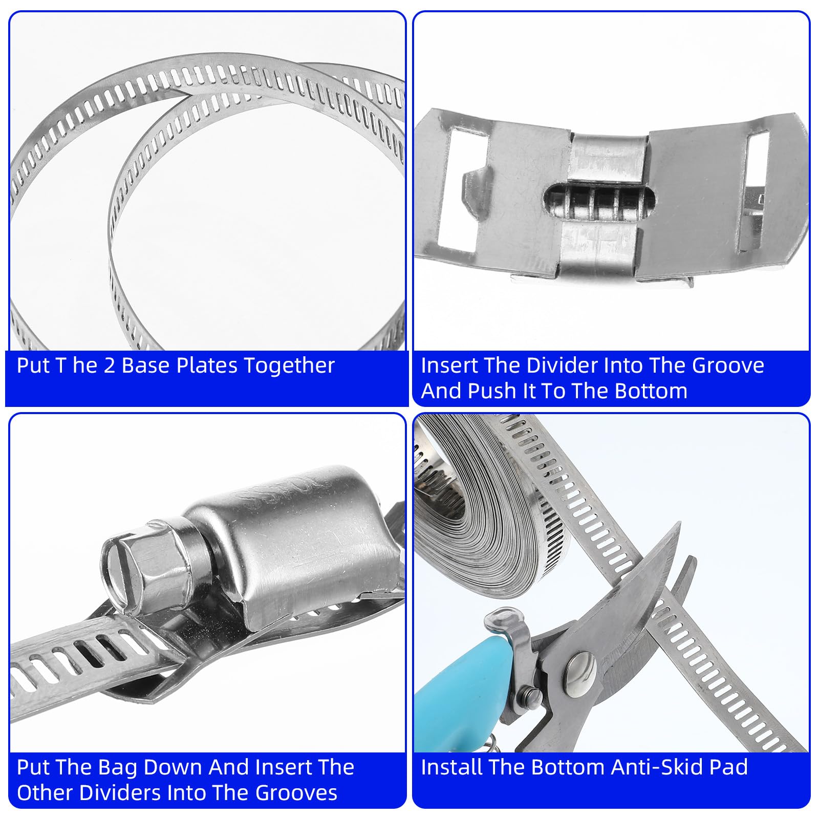Kit surtido de abrazaderas de manguera de acero inoxidable 304, correa de metal de 32.8 pies + 24 sujetadores ajustables para tubería, conducto, tubo y línea de combustible