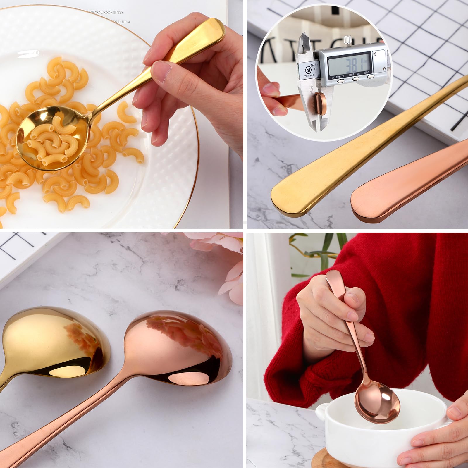 Buyer Star Suppenlöffel Edelstahl von 8, Bunt Runde Löffel Besteck, Klassische Shiny Esslöffel Tischlöffel Set für Müsli Porridge Früchte Joghurt