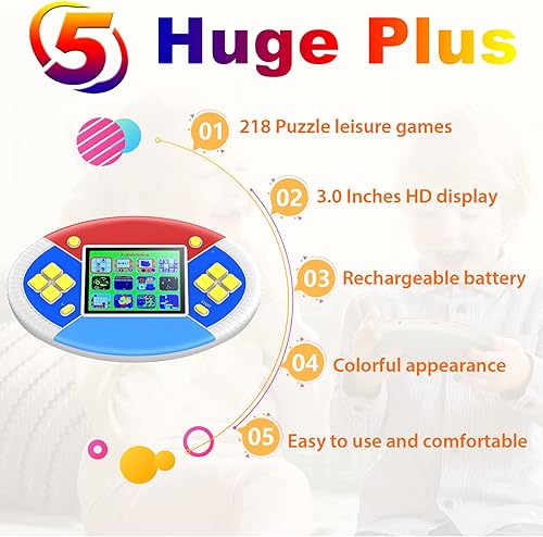 Miniatura 2 de Juegos de mano para niños Construido en 218, rompecabezas de ocio, videojuegos, portátil, recargable, ovalado, colorido, sistema de juegos con