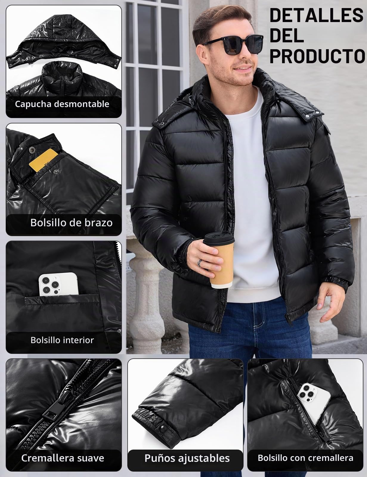 heekpek Chaqueta Hombre Invierno Abrigo Chaqueta Acolchada de algodón Repelente al agua Cazadora Para Hombre Termica Parka de Esqui Snowboard