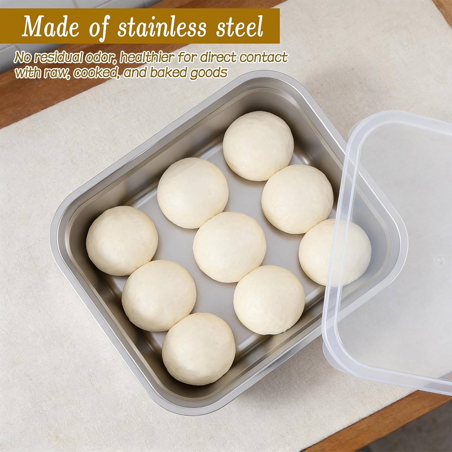 2 Pack Pizza Dough Proofing Box, Stackable Stainless Steel Bread Proofing Box and Dough Container with Lid, 12.6 * 10.2 Inch Food Storage Box Container, Large Capacity Pizza Dough Storage Container