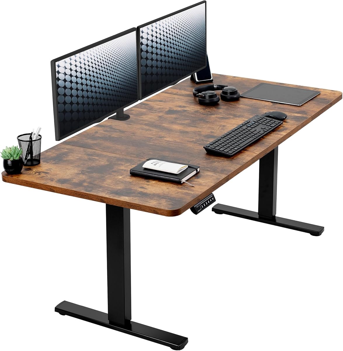 VIVO Electric 60 x 30 in Standing Desk, Memory Height Adjustment, 1B Series, Holds 220 lbs, Rustic Vintage Brown Top Black Frame, DESK-KIT-1B6N-30