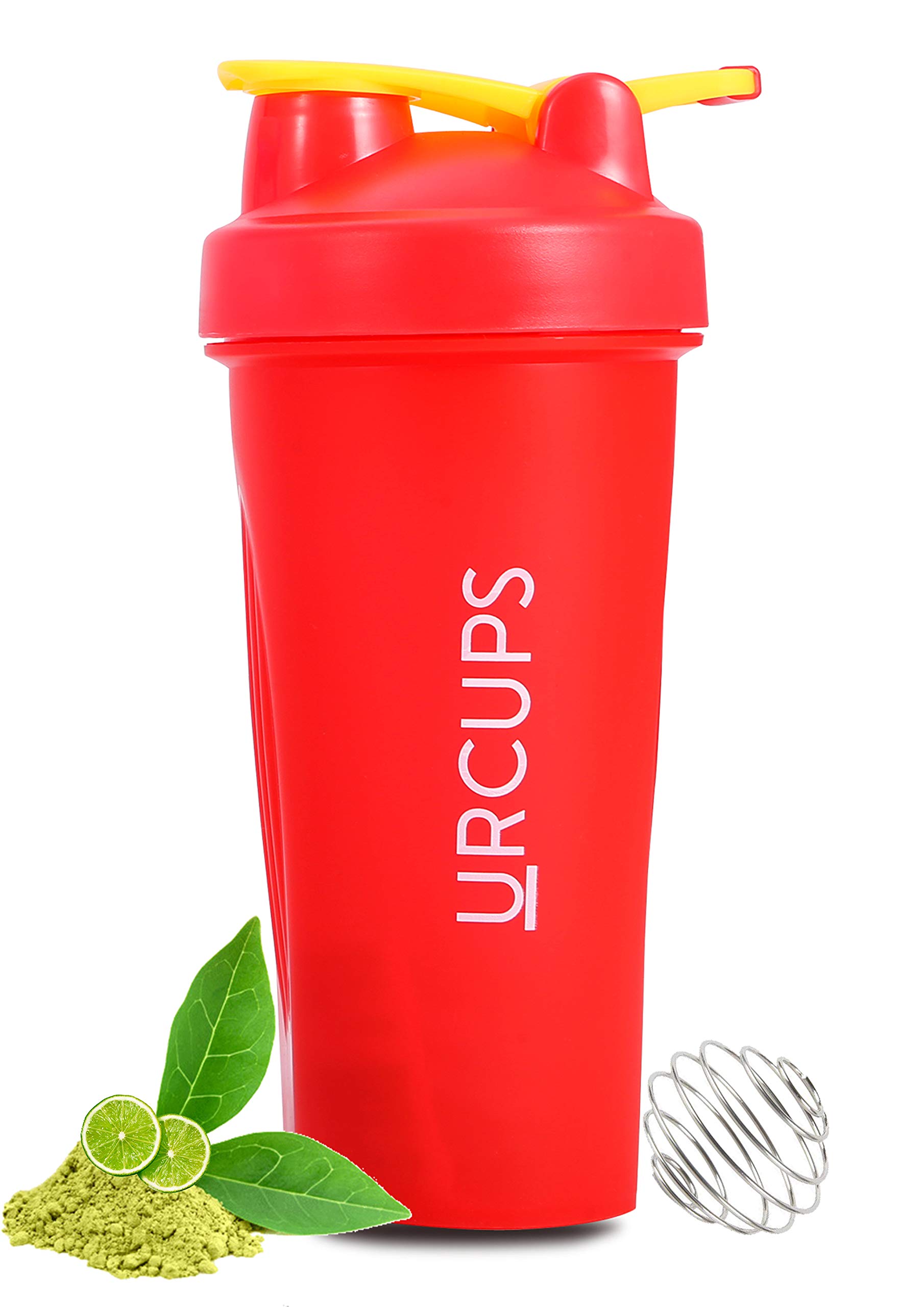 URCUPS Protein Shaker Bottle 20oz Gym Drink Cup Jar, Sports Water Bottle, Protein Shake Mixer, Clear/White/Black/Red, BPA Free,with Free E- Recipe: High Protein Ideas, Gift Under 10
