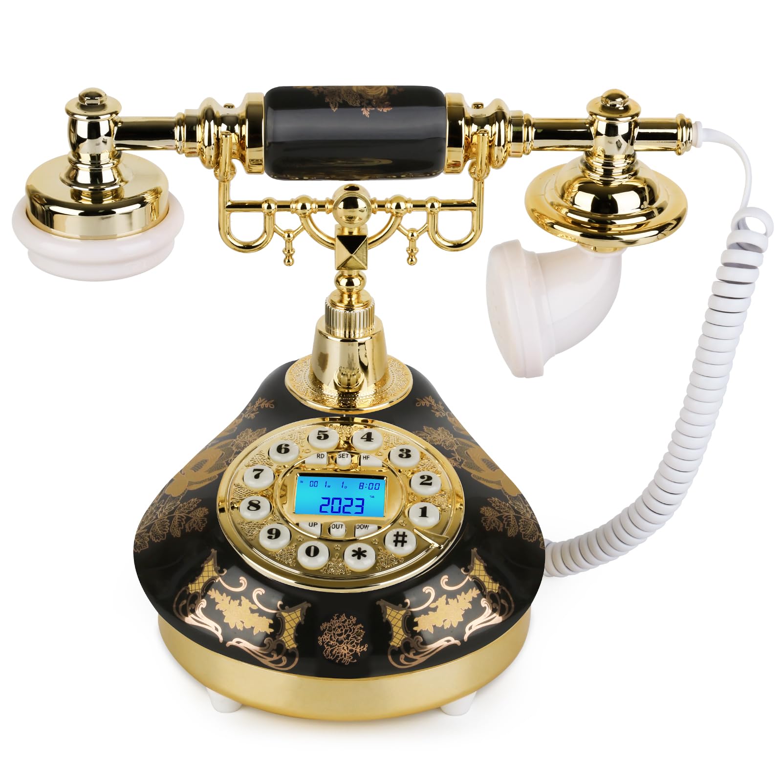 Sangyn Retro Vintage Phone Antique Telephone with Push Button Old Fashioned Landline Phone with LCD Display Ceramic Corded Telephones for Home Office Cafe Bar Hotel