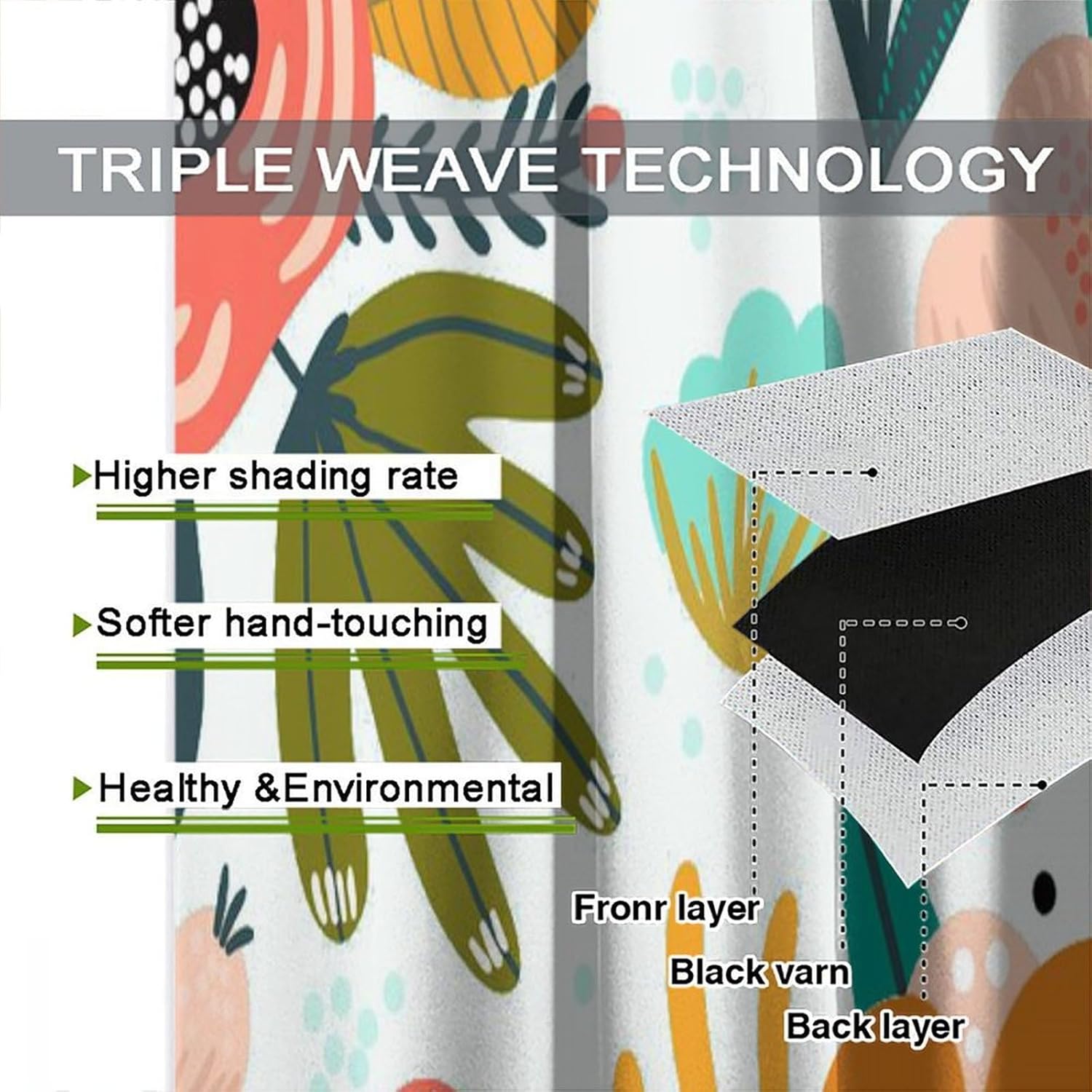 Boho Floral Window Curtains,Bohemian Tropical Flower Print Window Treatments for Bedroom Living Room Home Décor Drapes 2 Panels Set,Total Size 42" W x 63" H